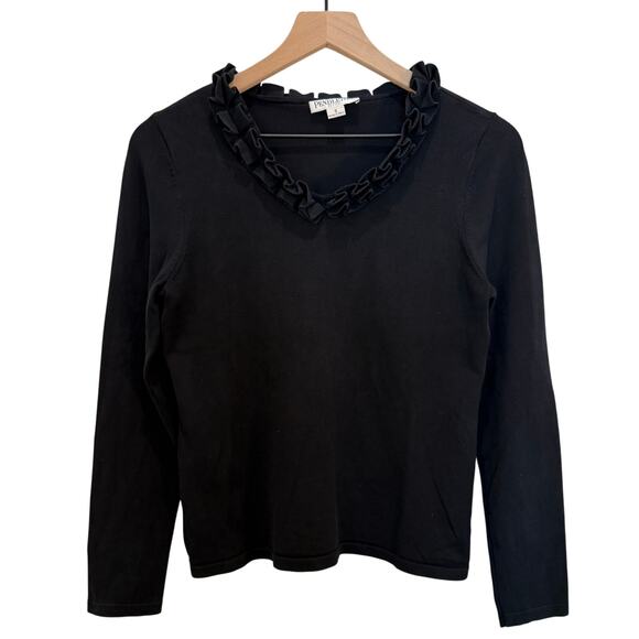 Vintage Pendleton Silk Top Petite Small Black Ruffled Collar - Picture 2 of 12